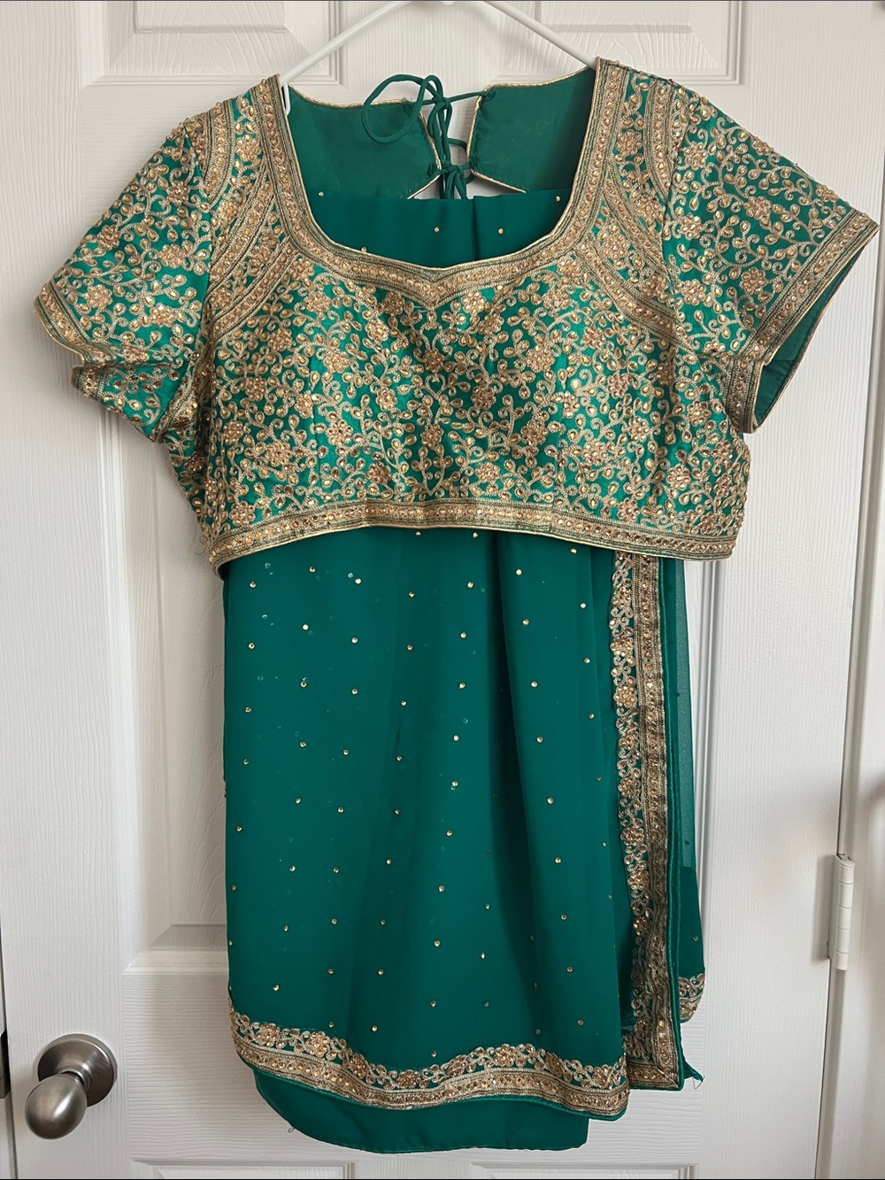 Green Women's Embellished Blouse with Gold Embroidery Saree with Blouse Indian